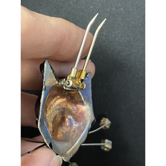 RARE Vintage Unsigned CORO CAT Head Fur Clip Rhinestone Eyes Black Cat - Picture 6 of 16